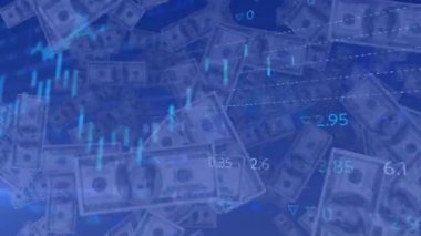 Amerikan dolarları üzerinden finansal veri işleme animasyonu. küresel finans ve iş konsepti dijital olarak oluşturulmuş video.