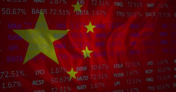 Animação Bandeira Chinesa Acenando Sobre Processamento Dados Financeiros Conceito Global — Vídeo de Stock