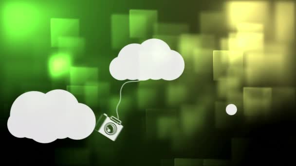 Animação Ícones Digitais Com Nuvens Quadrados Verdes Fundo Interface Digital — Vídeo de Stock