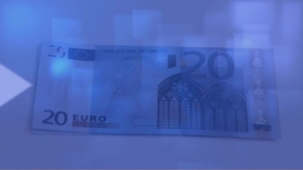 財務データ処理のアニメーションとユーロ紙幣の白い矢印 世界中の金融とビジネスの概念をデジタルで — ストック動画