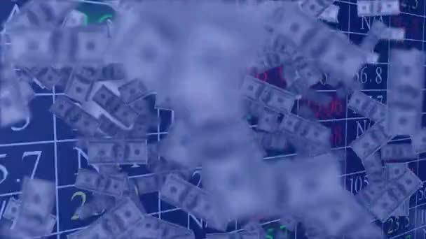 Animacja Amerykańskich Banknotów Dolarowych Przechodzących Przez Przetwarzanie Danych Finansowych Globalne — Wideo stockowe
