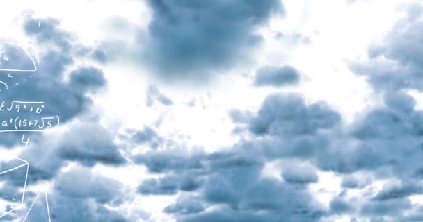 방정식에 반해서 떠다니는 전구의 디지털 애니메이션 하늘의 먹구름 있습니다 학교와 — 비디오