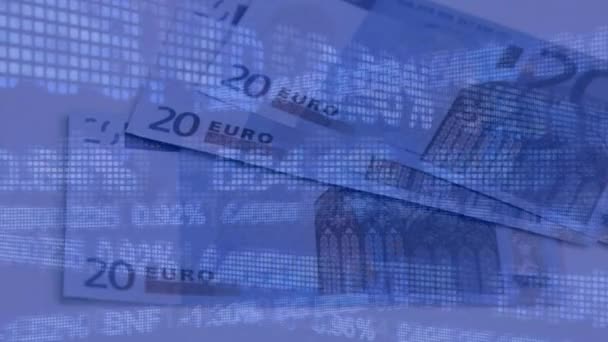 Animación Del Procesamiento Datos Financieros Sobre Billetes Euros Concepto Global — Vídeos de Stock