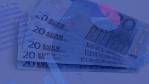 Animation Traitement Des Données Financières Sur Les Billets Euros Concept — Video