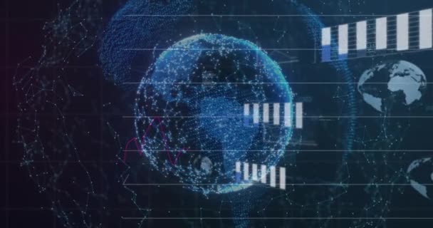 Animazione Del Globo Con Reti Connessioni Elaborazione Dati Interfaccia Digitale — Video Stock