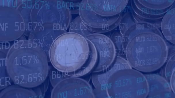 Animación Del Procesamiento Datos Financieros Sobre Pila Monedas Euros Concepto — Vídeos de Stock