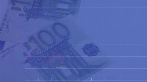 Animacja Przetwarzania Danych Finansowych Odniesieniu Banknotów Euro Globalne Finansowanie Koncepcja — Wideo stockowe