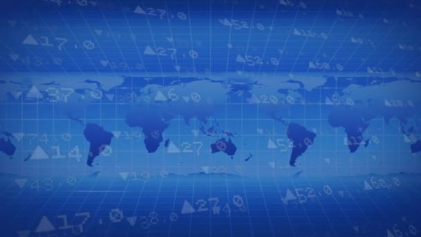 Animacja Przetwarzania Danych Finansowych Mapie Świata Banknotach Euro Globalna Koncepcja — Wideo stockowe