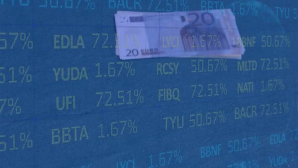 Animatie Van Verwerking Van Financiële Gegevens Ten Opzichte Van Eurobankbiljetten — Stockvideo