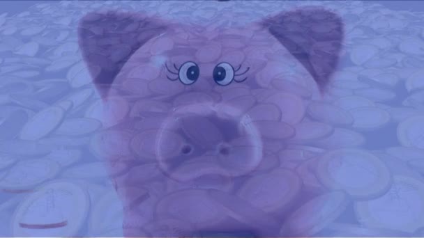 Animasi Piggy Bank Merah Muda Atas Koin Mata Uang Euro — Stok Video