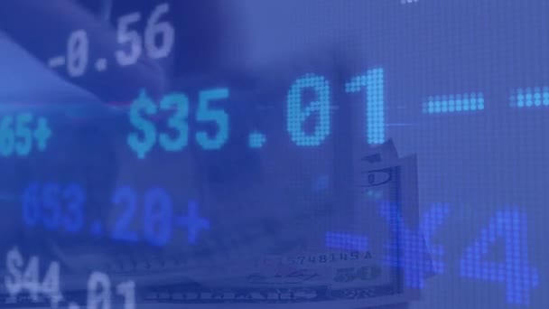 Animation Der Verarbeitung Von Finanzdaten Über Amerikanische Dollarscheine Globales Geschäfts — Stockvideo