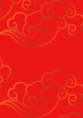 Kırmızı arkaplanda kopyalama alanı olan altın dekorasyonların bileşimi. parti ve Çin Yeni Yıl kutlamaları konsepti dijital olarak oluşturuldu.