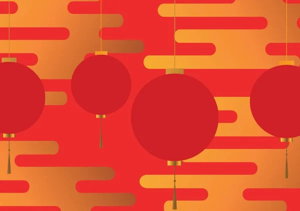 Kompozycja Czerwonych Chińskich Lampionów Wiszących Nad Złotymi Dekoracjami Czerwonym Tle — Zdjęcie stockowe