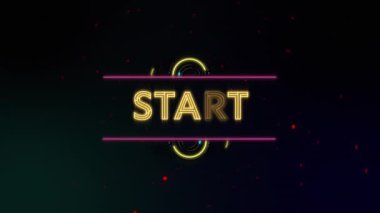 Siyah arkaplanda hareket eden kırmızı ışık izlerine karşı başlangıç metninin dijital animasyonu. bilgisayar arayüzü ve video oyunu kavramı