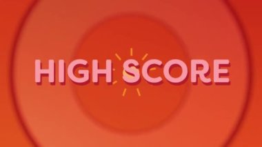 Turuncu arkaplandaki eş merkezli dairelere karşı yüksek skorlu metnin dijital animasyonu. bilgisayar arayüzü ve video oyunu kavramı