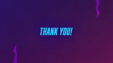 Mor arkaplandaki dijital dalgalara karşı teşekkür mesajının dijital animasyonu. bilgisayar arayüzü ve video oyunu kavramı