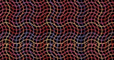Siyah arkaplana karşı renkli dalgalı çapraz çizgilerin dijital animasyonu. Kusursuz çizimler şablon arkaplan kavramı