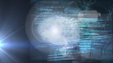 VR kulaklık ve insan beyni takan iş adamının veri işleme animasyonu. küresel tıp, veri işleme ve teknoloji konsepti dijital olarak oluşturulmuş video.