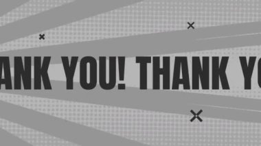 Radyal gri arka planda teşekkür mesajının dijital animasyonu. bilgisayar arayüzü ve video oyunu kavramı