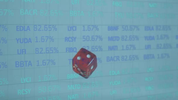 Animation Financial Data Processing Red Playing Dice Falling Global Finances — Stock Video