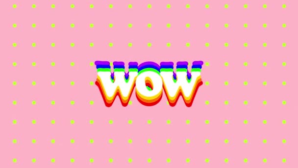 Digital Animation Wow Text Rows Yellow Dots Pink Background Computer — Stock Video