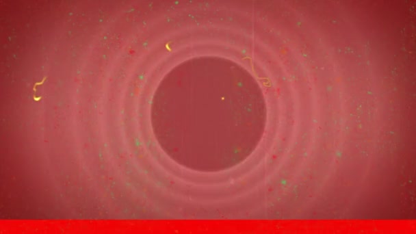 赤い円の上に浮かぶ斑点や黒い水平線のアニメーション ヴィンテージ撮影 光と色の概念デジタルで生成されたビデオ — ストック動画
