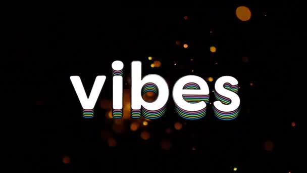 Ψηφιακό Animation Του Κειμένου Vibes Έναντι Πορτοκαλί Κηλίδες Φωτός Μαύρο — Αρχείο Βίντεο
