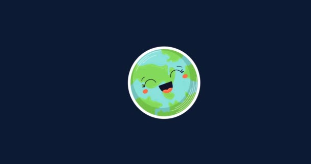 Animation Smiling Globe Blue Background Global Travel Environment Concept Digitally — Stock Video