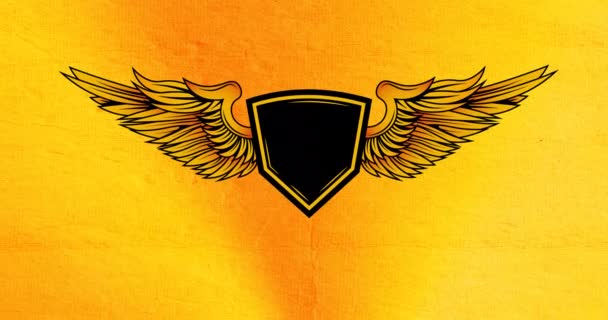 Digital Animation Logo Design Badge Wings Yellow Background Logo Element — Stock Video