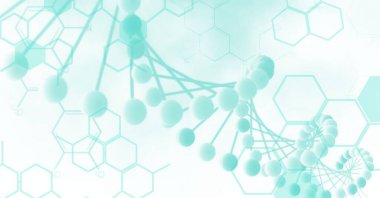 Çevreci arka planda DNA yapısı ve kimyasal yapıların dijital olarak oluşturulmuş görüntüsü. tıbbi araştırma ve teknoloji konsepti