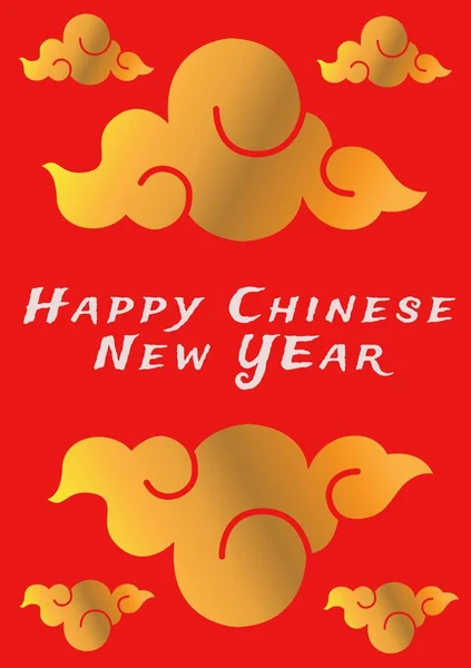 Happy Chinese New Year Written White Gold Cloud Design Red — Stock Photo, Image