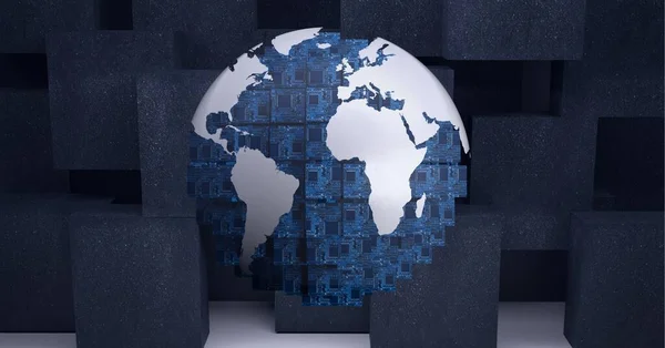 Skład Kuli Ziemskiej Utworzonej Ikon Cyfrowych Globalne Sieci Połączeń Koncepcja — Zdjęcie stockowe