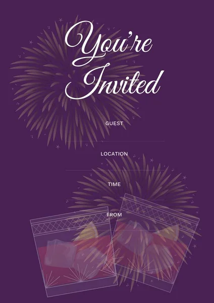 You Invited Written White Drinks Design Invite Details Space Purple — Stock Photo, Image