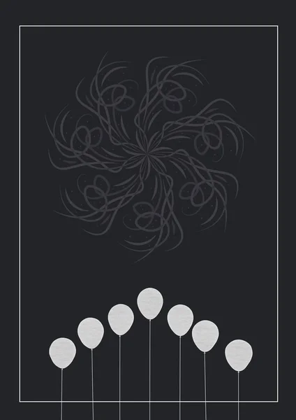 Skład Szary Kwiatowy Wzór Siedmioma Białymi Balonami Szarym Tle Koncepcja — Zdjęcie stockowe