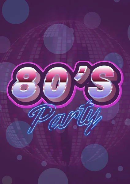 80Er Party Glänzenden Zahlen Und Blauen Buchstaben Auf Violettem Hintergrund — Stockfoto