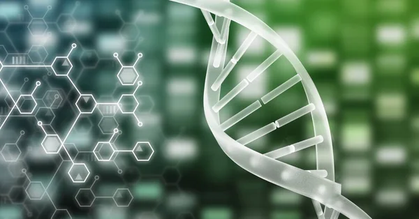 Struttura Del Dna Strutture Chimiche Contro Quadrati Mosaico Sfondo Verde — Foto Stock