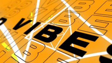 Turuncu arkaplanda hareket eden soyut şekillere karşı iyi titreşimlerin dijital animasyonu. bilgisayar arayüzü ve tipografi kavramı