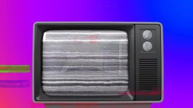 Animasyon renkli dikdörtgenler ve klasik televizyon seti üzerinde arıza. Retro televizyon, sinematografi ve dijital olarak üretilen film konsepti.