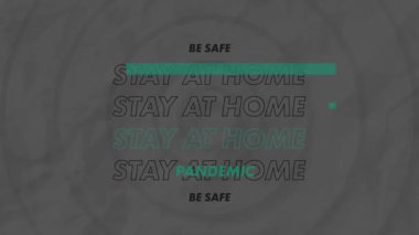 Gri arkaplandaki eş merkezli dairelere karşı evde kalıp mesajlaşmanın dijital animasyonu. Coronavirüs covid 19 salgın konsepti