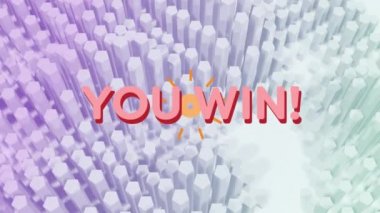 Beyaz arkaplanda hareket eden üç boyutlu şekillere karşı dijital animasyon kazandın. bilgisayar arayüzü ve tipografi kavramı