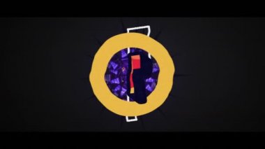 Siyah arka planda parlayan mor tünele karşı metin ve soyut şekillerle savaş. bilgisayar arayüzü ve video oyunu kavramı