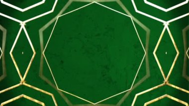 Yeşil kaleydoskopik hareket arkaplanına karşı merhaba mesajının dijital animasyonu. bilgisayar arayüzü ve video oyunu kavramı