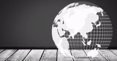 Gri arkaplanda fotokopi alanı ile dönen beyaz kürenin animasyonu. küresel ağ, zaman ve iş konsepti dijital olarak oluşturulmuş video.