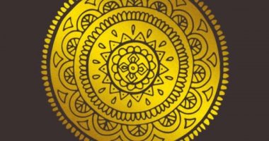 Gri arkaplana karşı altın dairesel şekilli retro tasarımın dijital animasyonu. Soyut şekil ve doku kavramına sahip arkaplan