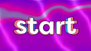 Başlangıç metninin sıvı doku mor arka planına karşı dijital animasyonu. bilgisayar arayüzü ve video oyunu kavramı