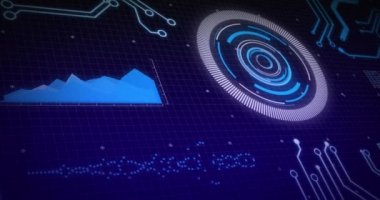 Kapsam taraması, işlemci elemanları ve şebeke üzerinde veri işleme animasyonu. dijital arayüz, küresel veri işleme ve teknoloji konsepti dijital olarak oluşturulmuş video.