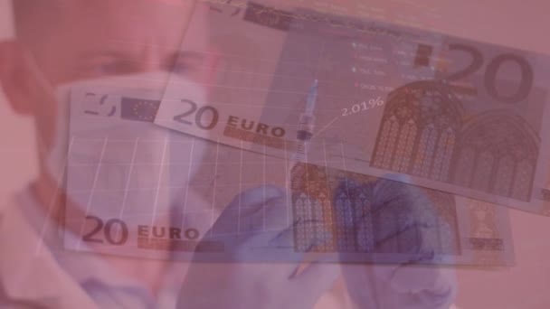 Animación Los Datos Financieros Sobre Moneda Del Euro Médico Cabecera — Vídeos de Stock