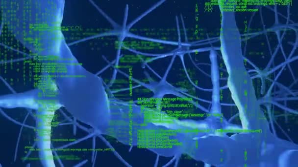 Animatie Van Gegevensverwerking Een Netwerk Van Blauwe Neuronen Blauwe Achtergrond — Stockvideo