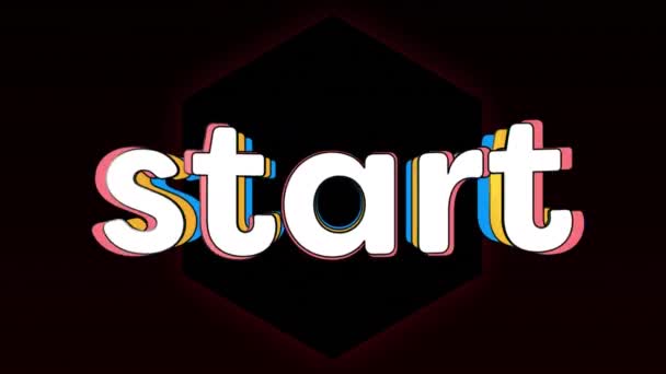 Digitale Animation Des Starttextes Gegen Hexagonale Form Auf Schwarzem Hintergrund — Stockvideo