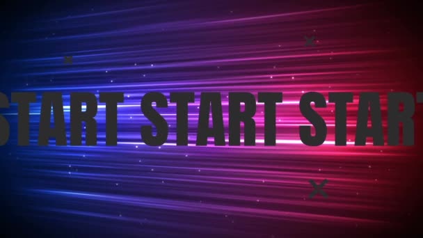 Digitale Animatie Van Starttekst Tegen Paarse Roze Lichtsporen Zwarte Achtergrond — Stockvideo